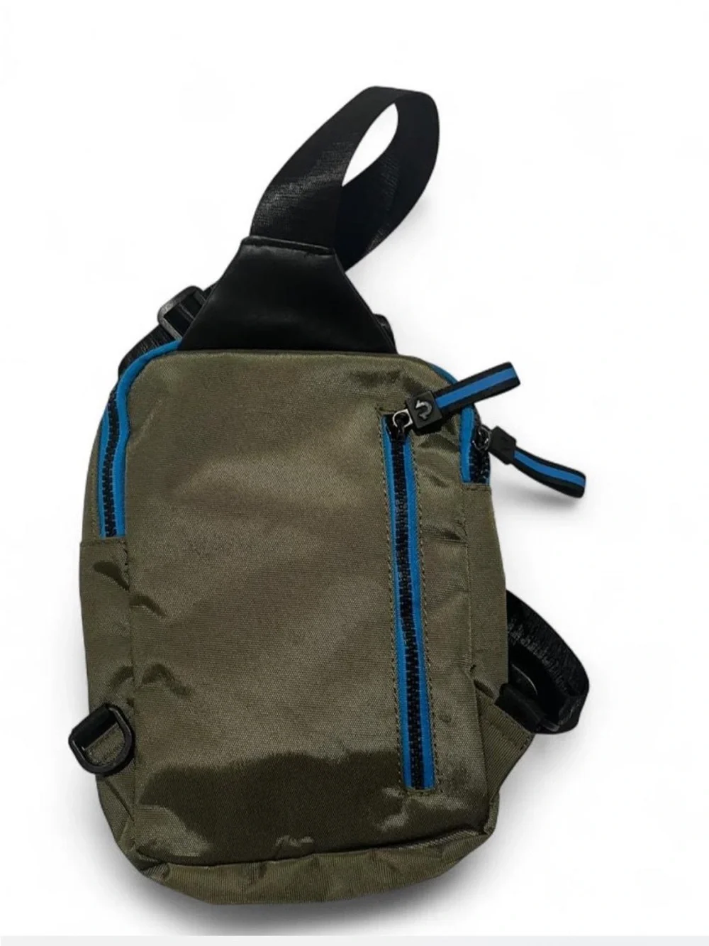 TRUE RELIGION OLIVE GREEN AND TURQUOISE SLING BAG CROSSBODY BAG